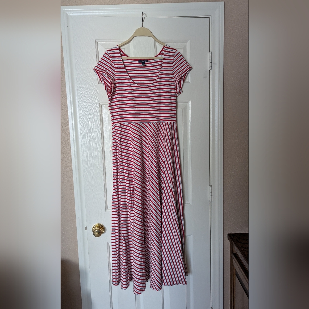 100% Cotton Chaps Striped Red, White, And Blue Maxi  Women's Dress Size Medium